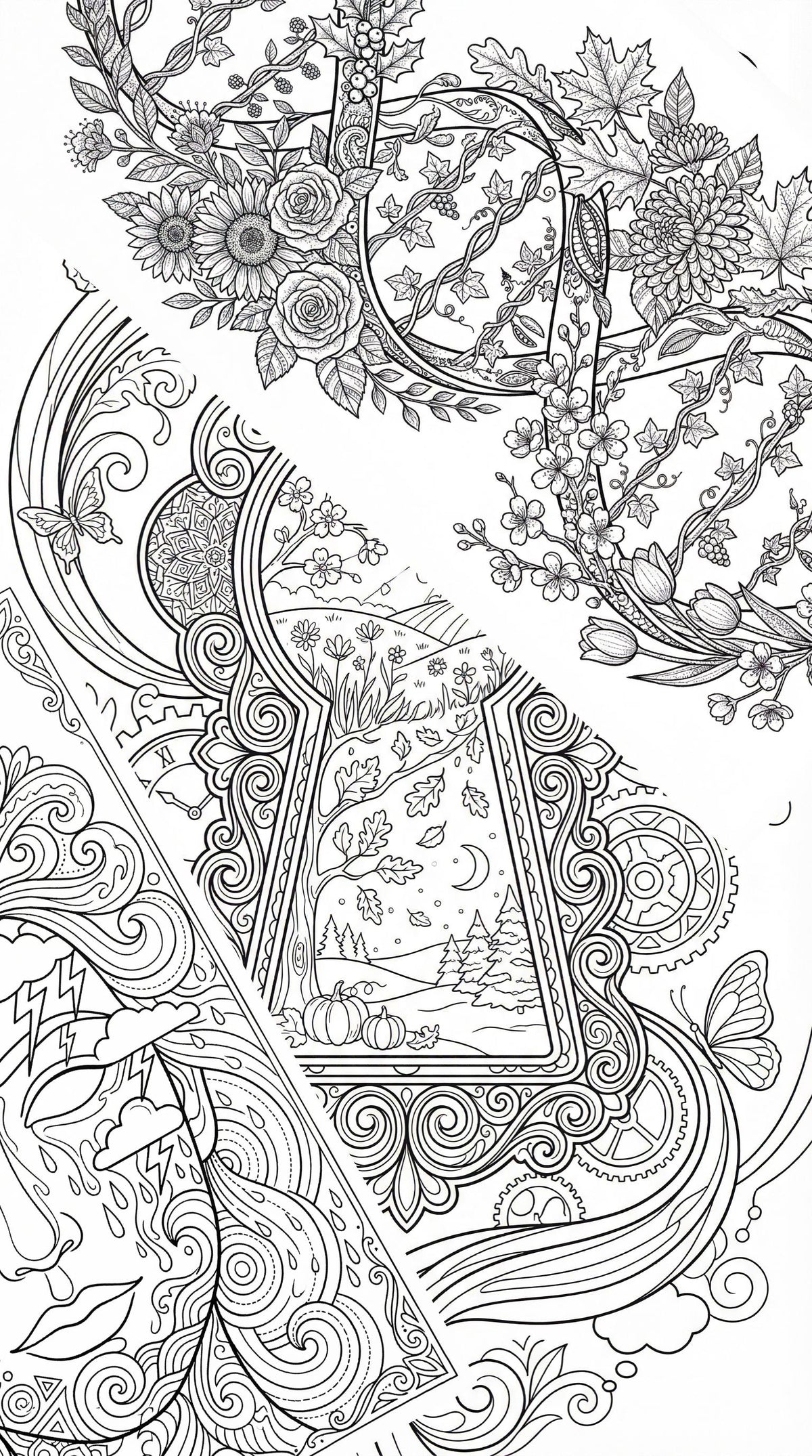 Complete - Seasons of the Mind Adult Coloring Book, Stress Relief (Downloadable PDF)