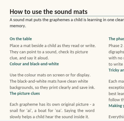 UK Phonics Sound Mats Printable, Phonics Mat, EYFS Reception Year 1 Letters and Sounds Resource, Instant Download PDF