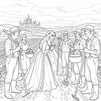 Princess Tale Story + Colouring - Adults Coloring Book, Greyscale, Digital Coloring Sheets, Instant Download, Printable PDF File
