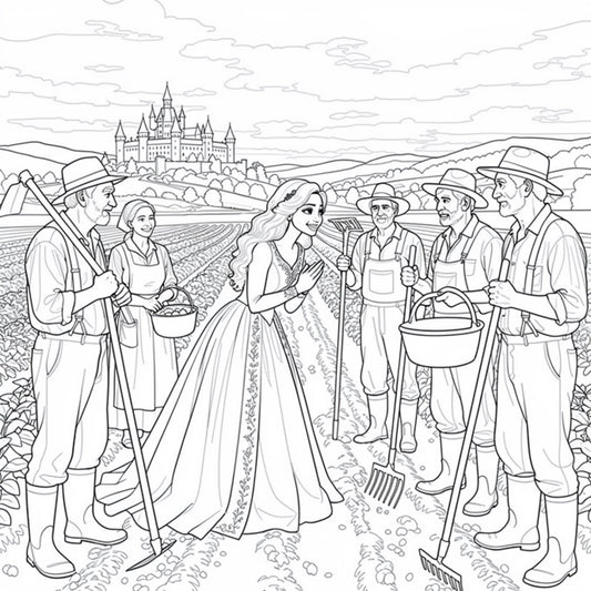 Princess Tale Story + Colouring - Adults Coloring Book, Greyscale, Digital Coloring Sheets, Instant Download, Printable PDF File