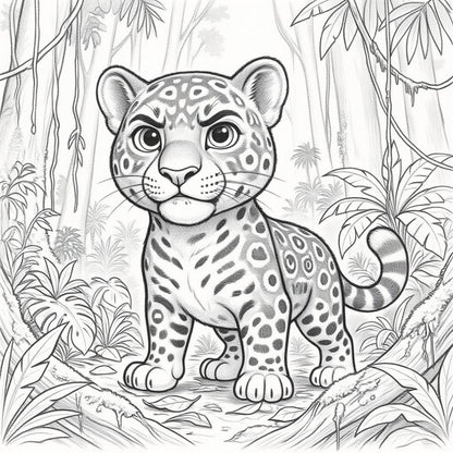 Jaguar Story and Colouring Book - Story Illustrations, Narration, & Sketch to Colour