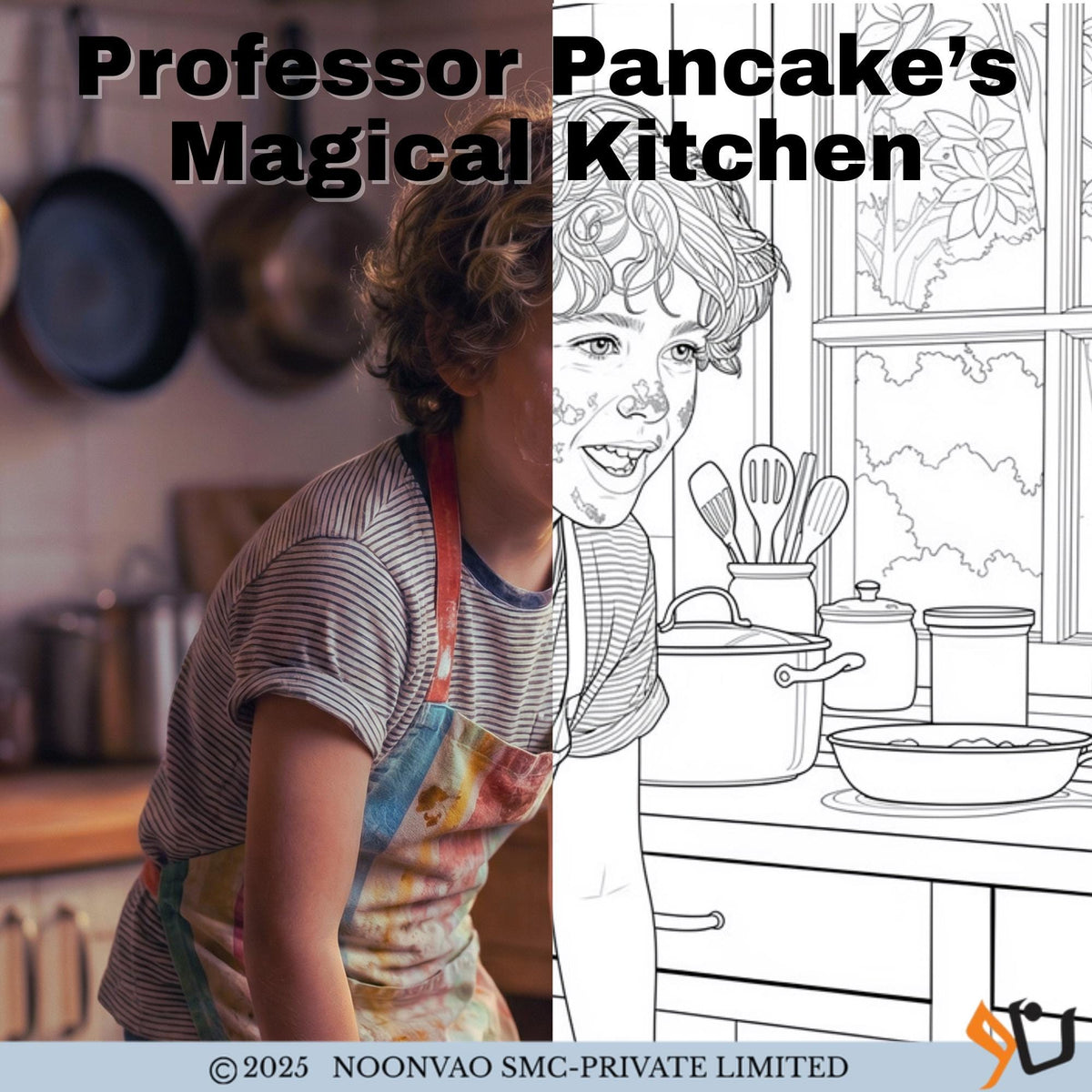 Professor Pancake's Magical Kitchen – Greyscale Adult Coloring Book (Printable PDF File)
