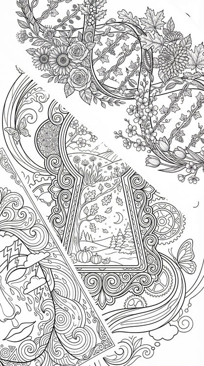 Complete - Seasons of the Mind Adult Coloring Book, Stress Relief (Downloadable PDF)