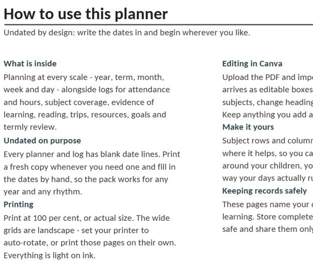 45-pages of Home Education Planner Bundle, Attendance Log, Progress Tracker (Digital Download)