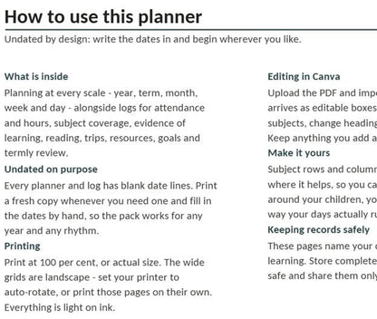 45-pages of Home Education Planner Bundle, Attendance Log, Progress Tracker (Digital Download)