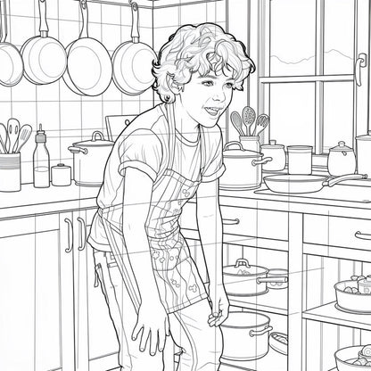 Professor Pancake's Magical Kitchen – Greyscale Adult Coloring Book (Printable PDF File)