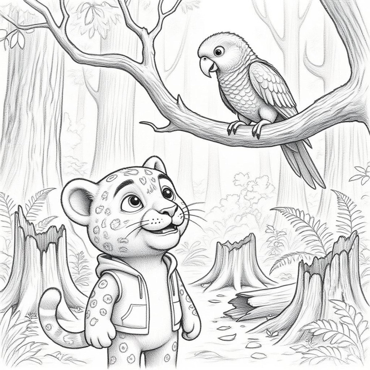 Jaguar Story and Colouring Book - Story Illustrations, Narration, & Sketch to Colour