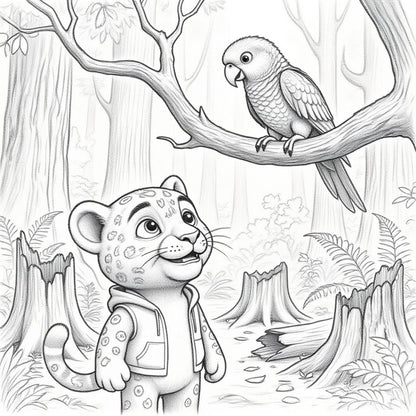 Jaguar Story and Colouring Book - Story Illustrations, Narration, & Sketch to Colour