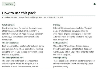 20-pages - EYFS Termly Progress Tracker Pack, Child Development Record (Digital Download)