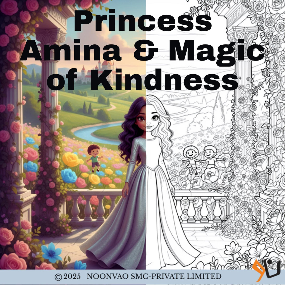 Princess Tale Story + Colouring - Adults Coloring Book, Greyscale, Digital Coloring Sheets, Instant Download, Printable PDF File