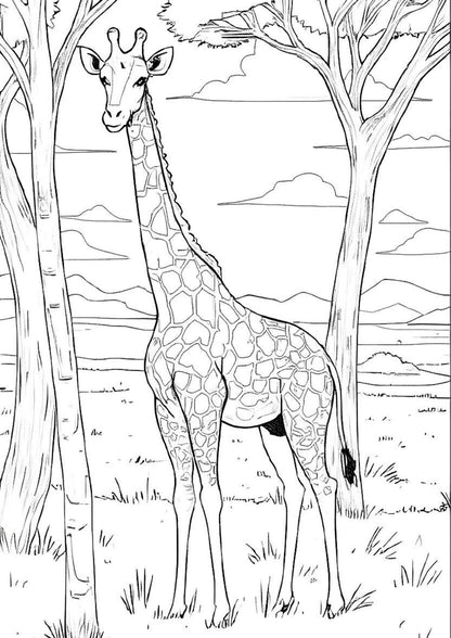 100 Page - Wild Animals Picture + Colouring Book for Kids Fun Activity