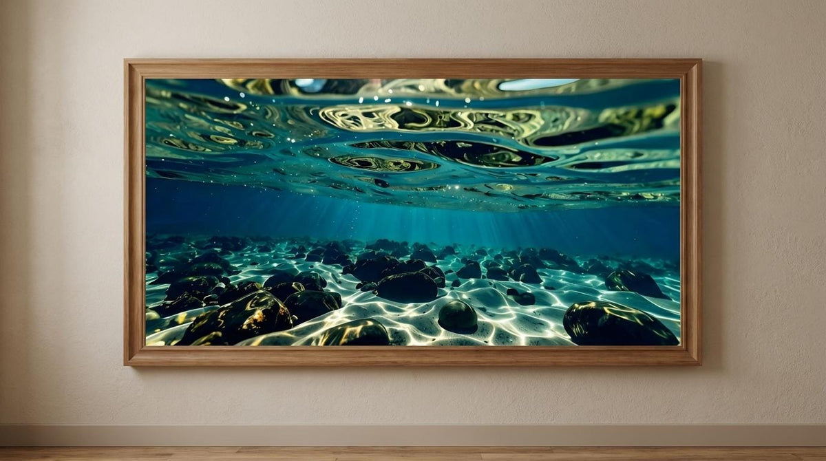 122cm * 61cm - Clear Crystal ocean water with reflection - Rocks under water