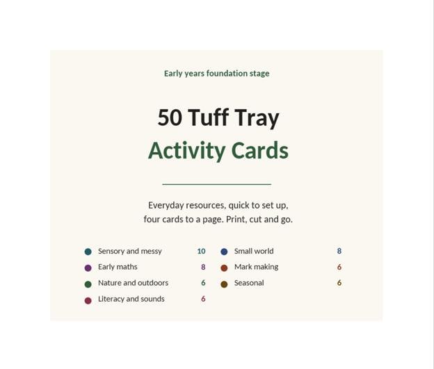50 Tuff Tray Activity Cards, EYFS Play Ideas, Instant Download