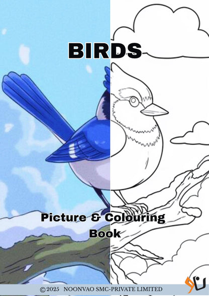 100-page Birds Picture + Colouring Book for Kids Fun Activity