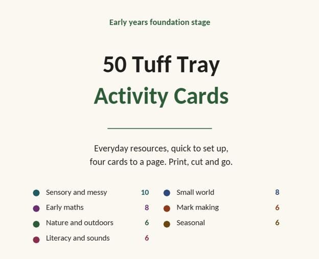 50 Tuff Tray Activity Cards, EYFS Play Ideas, Instant Download