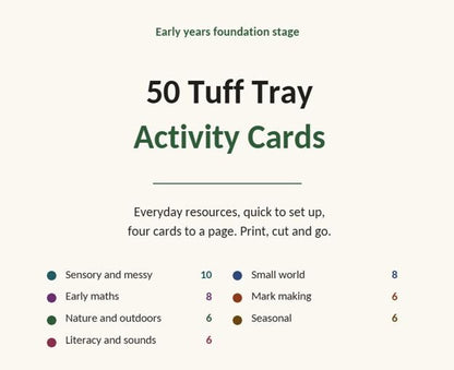 50 Tuff Tray Activity Cards, EYFS Play Ideas, Instant Download