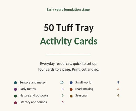 50 Tuff Tray Activity Cards, EYFS Play Ideas, Instant Download