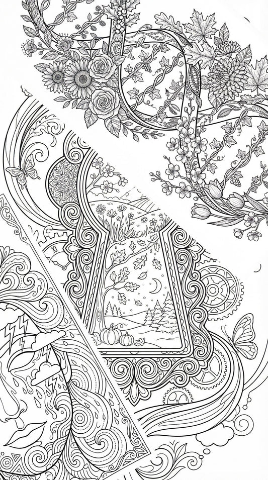 Part-2 Seasons of the Mind Adult Coloring Book, Stress Relief (Downloadable PDF)